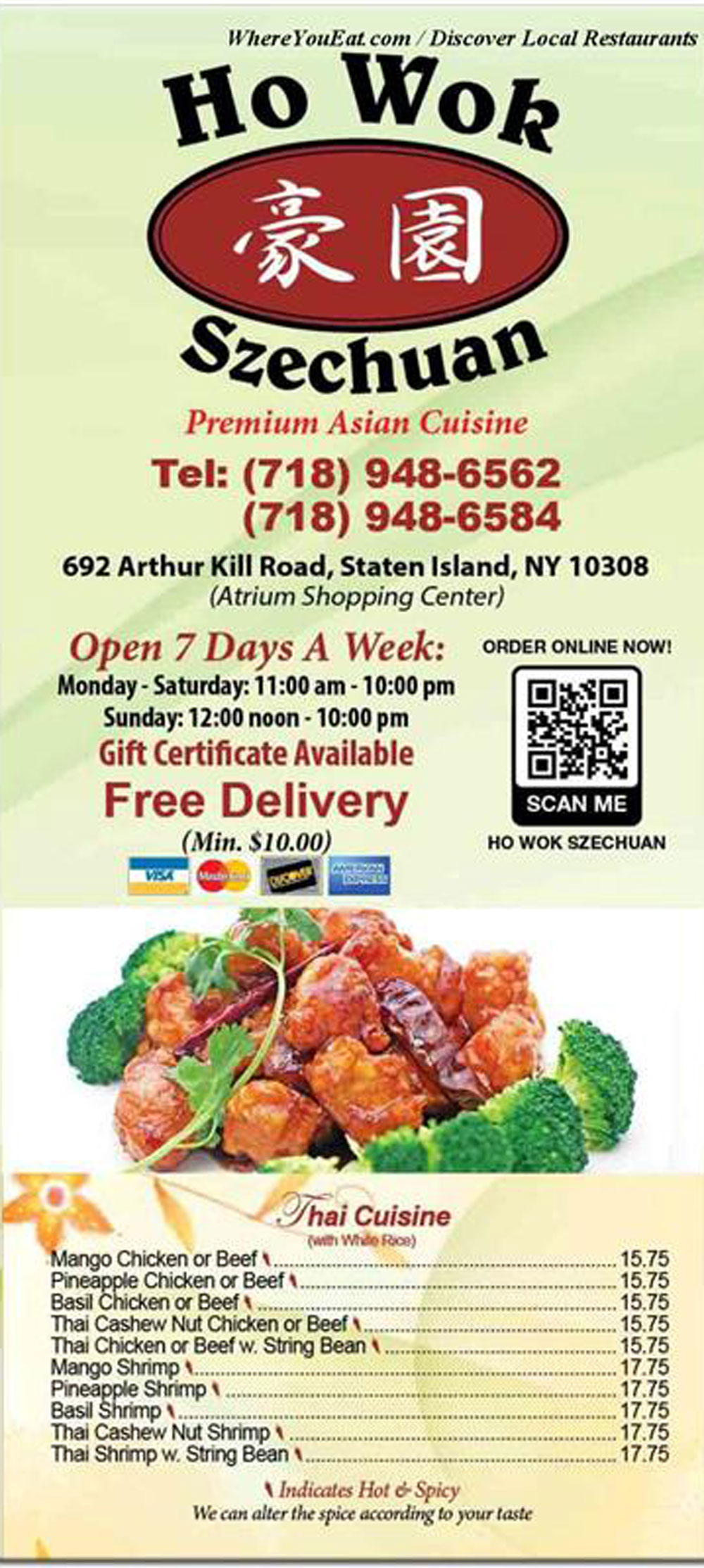 Ho Wok Szechuan Menu