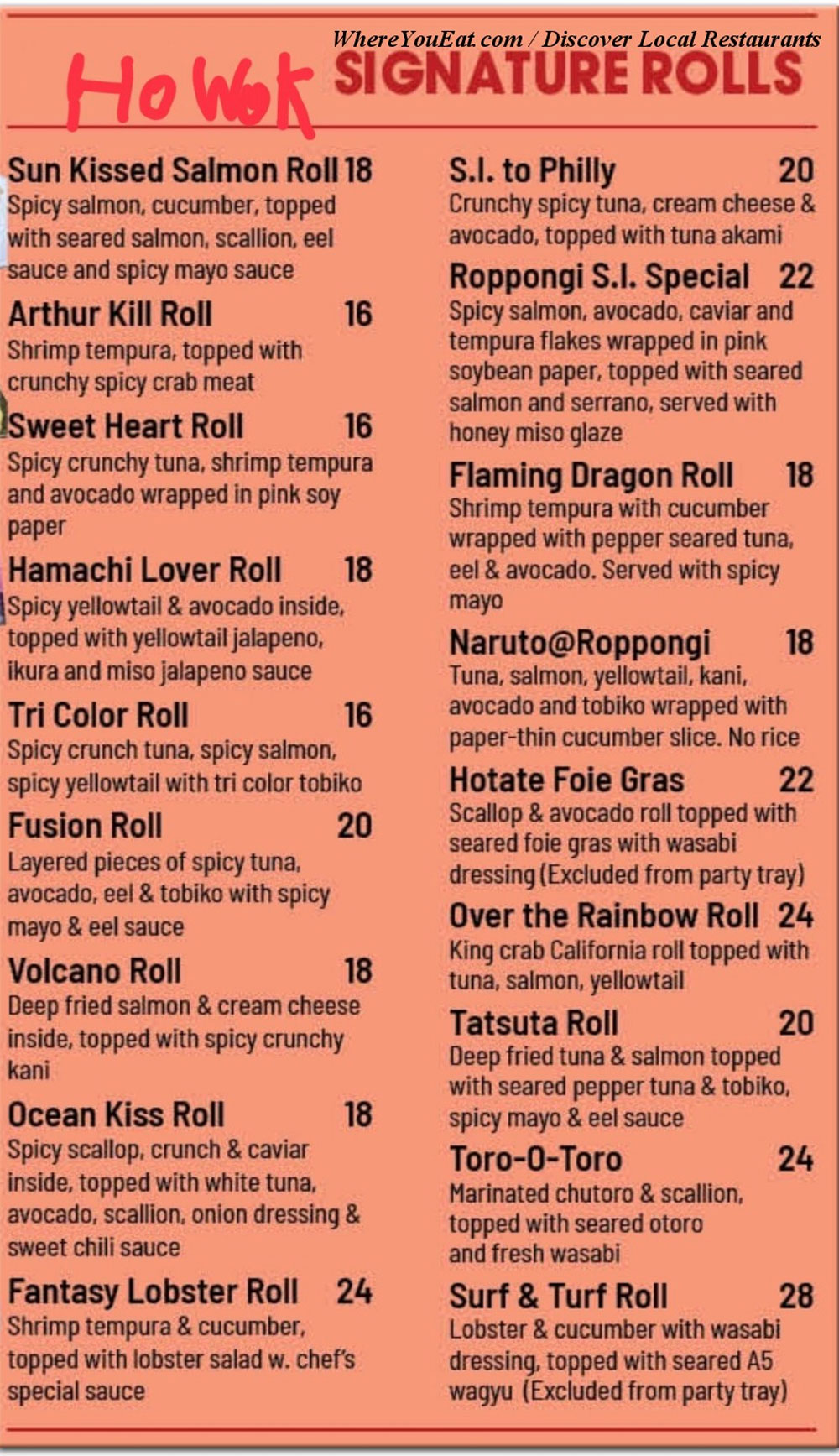 Ho Wok Szechuan Menu